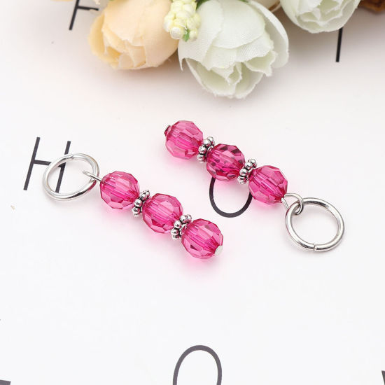 Picture of Zinc Based Alloy & Resin Knitting Stitch Markers Silver Tone Fuchsia 44mm x 12mm, 10 PCs