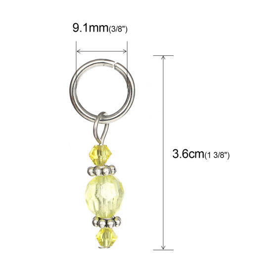 Picture of Zinc Based Alloy & Resin Knitting Stitch Markers Silver Tone Yellow 36mm x 12mm, 10 PCs