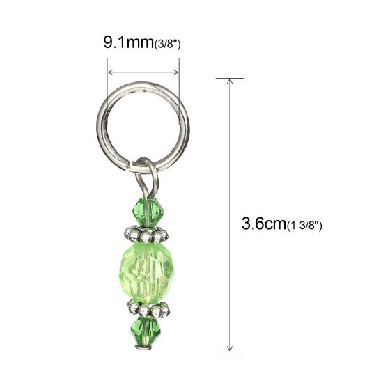 Picture of Zinc Based Alloy & Resin Knitting Stitch Markers Silver Tone Green 36mm x 12mm, 10 PCs