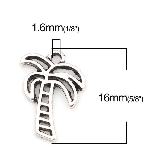 Immagine di Lega di Zinco Charms Albero di Cocco Argento Antico 16mm x 13mm , 50 Pz