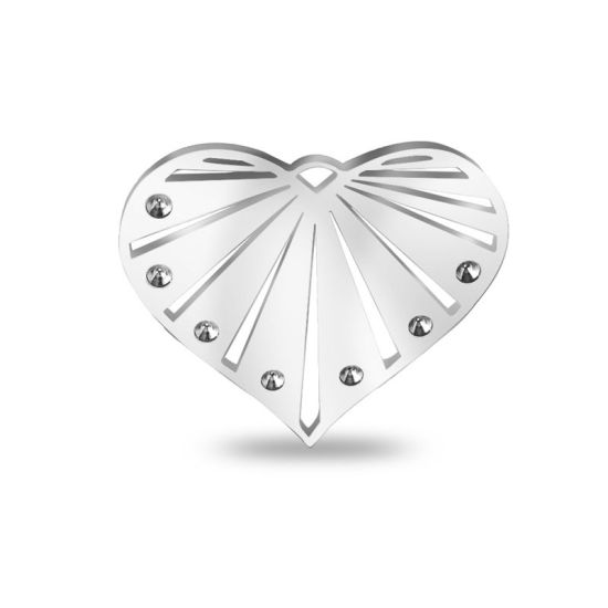 Picture of 304 Stainless Steel Highly-polished Pendants Heart Silver Tone Blank Stamping Tags One Side 36mm x 32mm, 1 Piece