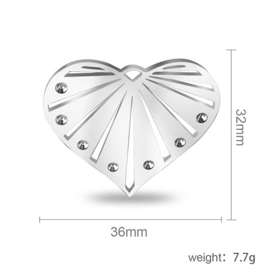 Picture of 304 Stainless Steel Highly-polished Pendants Heart Silver Tone Blank Stamping Tags One Side 36mm x 32mm, 1 Piece