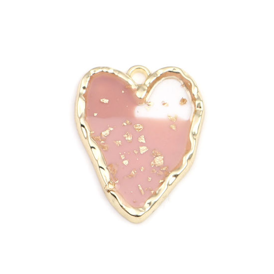 Immagine di Lega di Zinco San Valentino Charms Cuore Oro Placcato Rosa Pesca Smalto 27mm x 20mm , 5 Pz