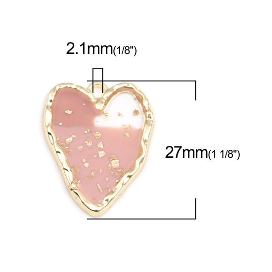 Immagine di Lega di Zinco San Valentino Charms Cuore Oro Placcato Rosa Pesca Smalto 27mm x 20mm , 5 Pz