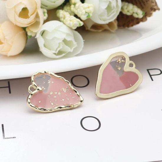 Immagine di Lega di Zinco San Valentino Charms Cuore Oro Placcato Rosa Pesca Smalto 27mm x 20mm , 5 Pz