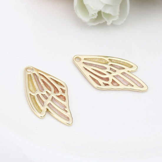 Immagine di Lega di Zinco Insetto Ciondoli Ala della Farfalla Oro Placcato Multicolore Smalto 30mm x 16mm , 5 Pz