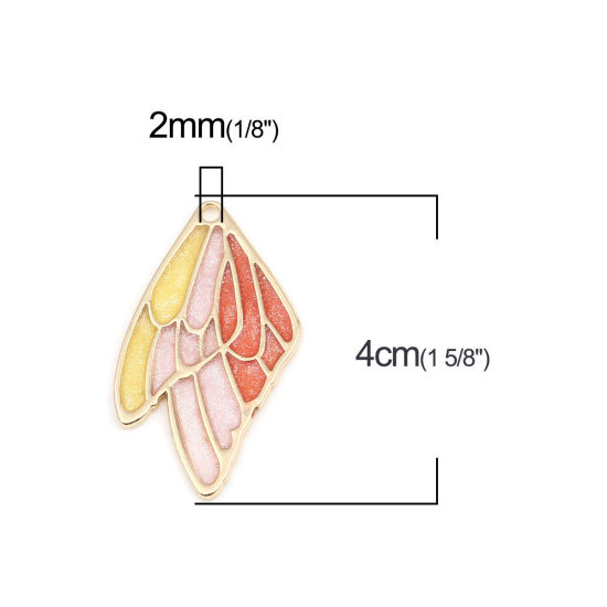 Immagine di Lega di Zinco Insetto Ciondoli Ala della Farfalla Oro Placcato Multicolore Smalto 40mm x 21mm , 5 Pz