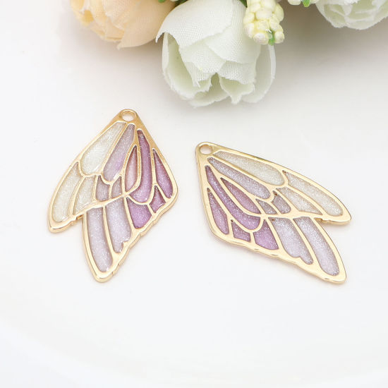 Immagine di Lega di Zinco Insetto Ciondoli Ala della Farfalla Oro Placcato Multicolore Smalto 40mm x 21mm , 5 Pz