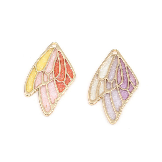Immagine di Lega di Zinco Insetto Ciondoli Ala della Farfalla Oro Placcato Multicolore Smalto 40mm x 21mm , 5 Pz