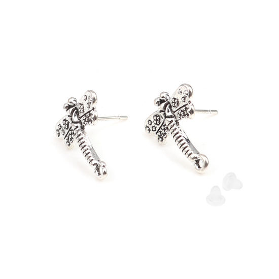 Image de Boucles d'Oreilles Puces Insecte en Alliage de Zinc Libellule Argent Vieilli avec Boucle 18mm x 15mm, Epaisseur de Fil: (21 gauge), 2 Paires