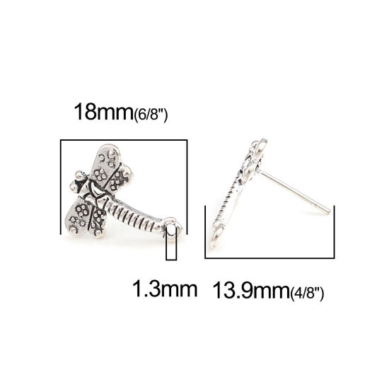Image de Boucles d'Oreilles Puces Insecte en Alliage de Zinc Libellule Argent Vieilli avec Boucle 18mm x 15mm, Epaisseur de Fil: (21 gauge), 2 Paires