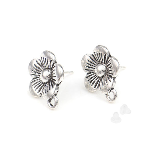 Immagine di Lega di Zinco Insetto Orecchini a Perno Tappi di Orecchini Fiore Argento Antico W/ Loop 18mm x 15mm, Diametro Filo: (21 misura), 2 Paia