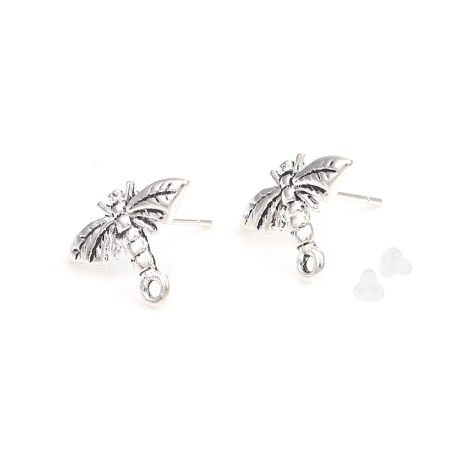 Picture of Zinc Based Alloy Insect Ear Post Stud Earrings Findings Bee Animal Antique Silver Color W/ Loop 17mm x 12mm, Post/ Wire Size: (21 gauge), 2 Pairs