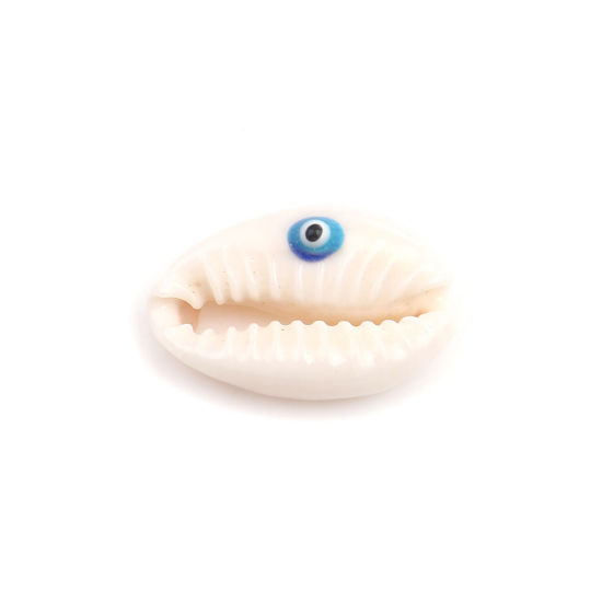 Image de Perles en Coquille Escargot de Mer Crème Œil Mauvais 25mm x 17mm - 18mm x 13mm, 10 Pcs