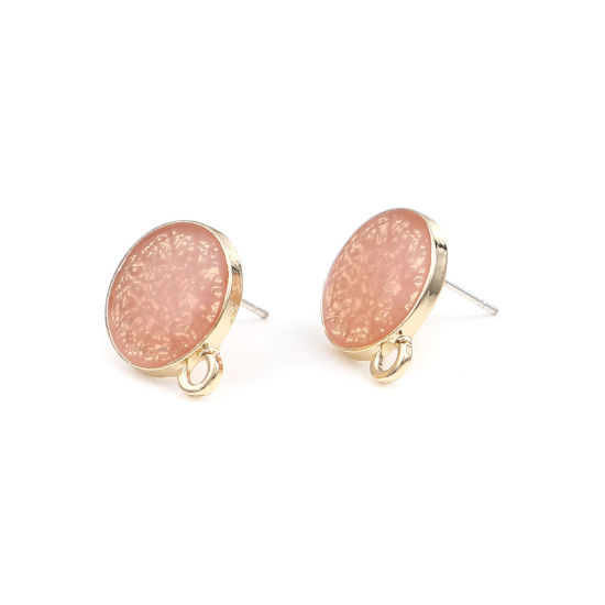 亜鉛合金 イヤリング イヤリングパーツ 円形 金メッキ 橙赤色 ループ付き 16mm x 13mm、 ワイヤーサイズ: （21号）、 10 個 の画像