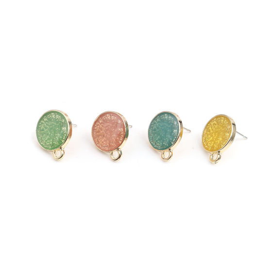 亜鉛合金 イヤリング イヤリングパーツ 円形 金メッキ 橙赤色 ループ付き 16mm x 13mm、 ワイヤーサイズ: （21号）、 10 個 の画像