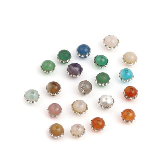 Picture of (Grade B) Agate ( Natural ) Beads Round At Random Clear Rhinestone About 7mm x 6mm, Hole: Approx 1.2mm, 5 PCs