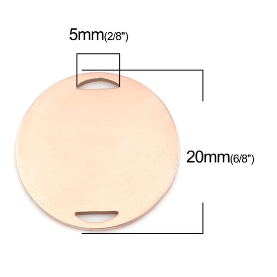 Picture of 304 Stainless Steel Connectors Round Rose Gold Blank Stamping Tags 20mm Dia., 10 PCs