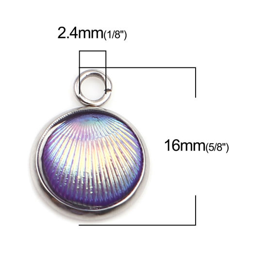 Picture of 304 Stainless Steel Charms Round At Random Shell AB Color 16mm x 12mm, 10 PCs