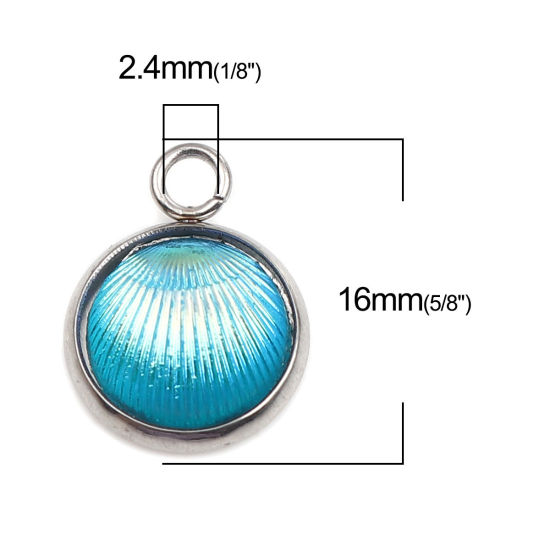 Picture of 304 Stainless Steel Charms Round Blue Shell AB Color 16mm x 12mm, 10 PCs