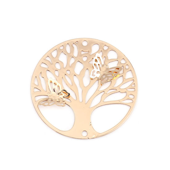 Picture of Brass Filigree Stamping Connectors Round Gold Plated Tree 40mm x 40mm, 2 PCs                                                                                                                                                                                  