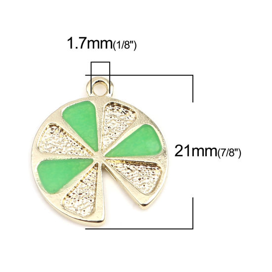 Immagine di Lega di Zinco Charms Limone Oro Placcato Verde Smalto 21mm x 18mm , 5 Pz