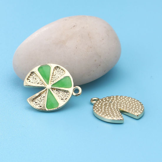 Immagine di Lega di Zinco Charms Limone Oro Placcato Verde Smalto 21mm x 18mm , 5 Pz