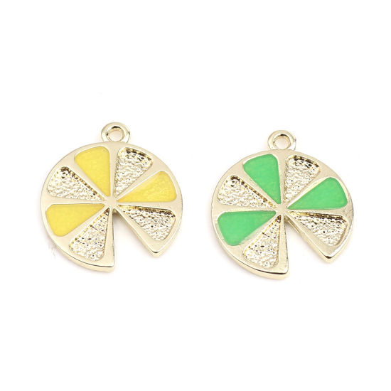 Immagine di Lega di Zinco Charms Limone Oro Placcato Verde Smalto 21mm x 18mm , 5 Pz