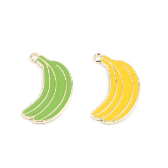 Immagine di Lega di Zinco Charms Banana Oro Placcato Giallo Smalto 28mm x 17mm , 5 Pz