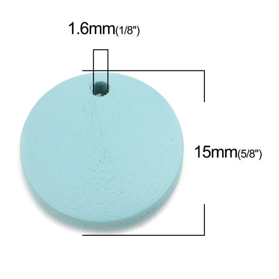 Picture of Natural Wood Charms Round Blue 15mm Dia, 50 PCs