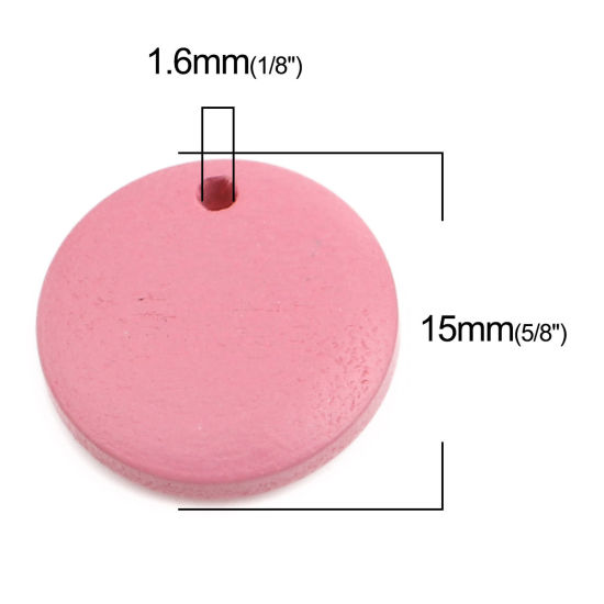 Picture of Natural Wood Charms Round Pink 15mm Dia, 50 PCs