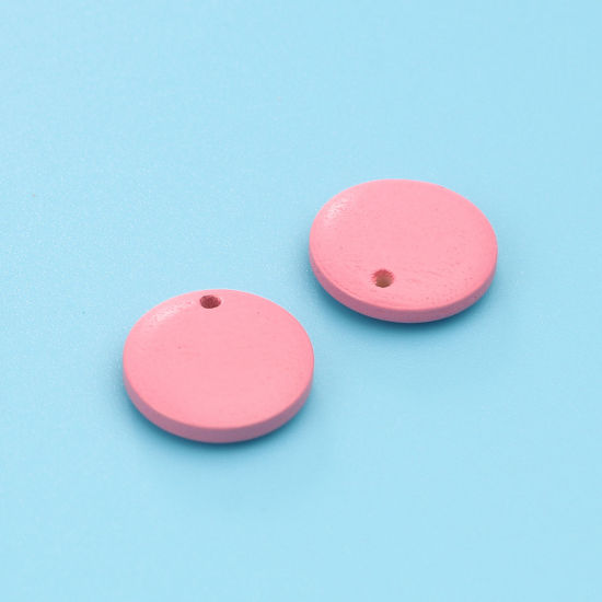 Picture of Natural Wood Charms Round Pink 15mm Dia, 50 PCs