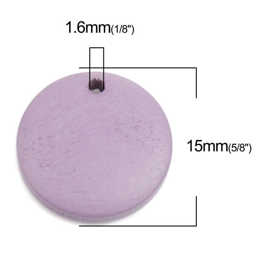 Picture of Natural Wood Charms Round Purple 15mm Dia, 50 PCs