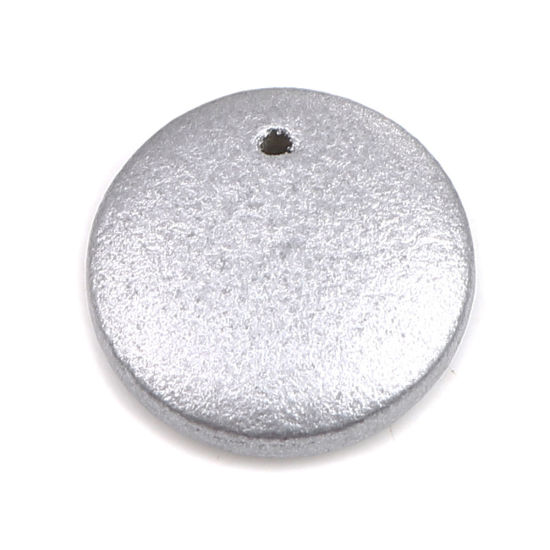 Picture of Natural Wood Charms Round Silver Color 15mm Dia, 50 PCs