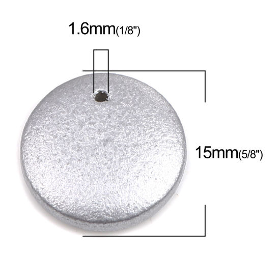 Picture of Natural Wood Charms Round Silver Color 15mm Dia, 50 PCs