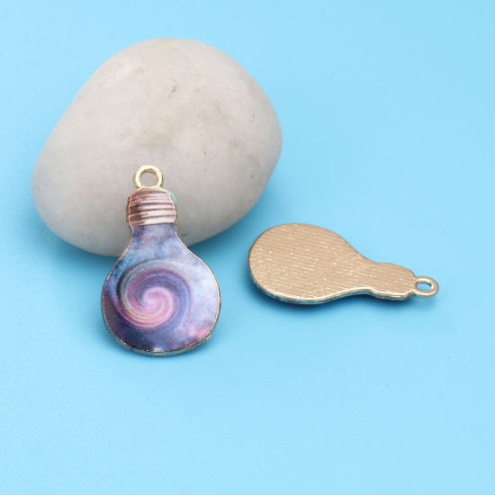 Picture of Zinc Based Alloy Charms Bulb Gold Plated Pink & Purple Swirl 28mm x 17mm, 10 PCs