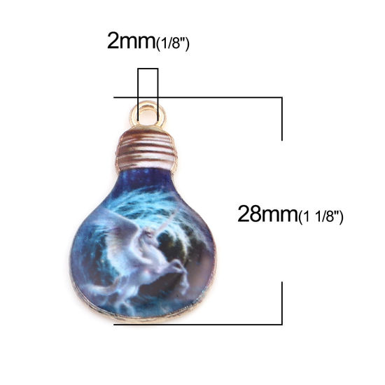 Picture of Zinc Based Alloy Charms Bulb Gold Plated Deep Blue Horse 28mm x 17mm, 10 PCs
