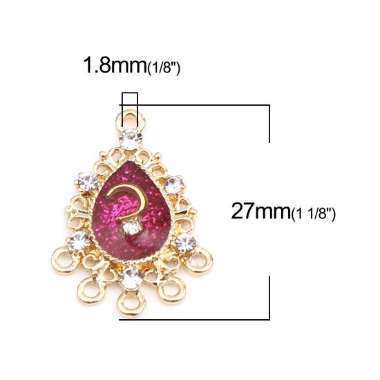 Imagen de Zamak Galaxia Conectores Gota Chapado en Oro Fucsia Luna Esmalte Transparente Rhinestone 27mm x 19mm, 5 Unidades