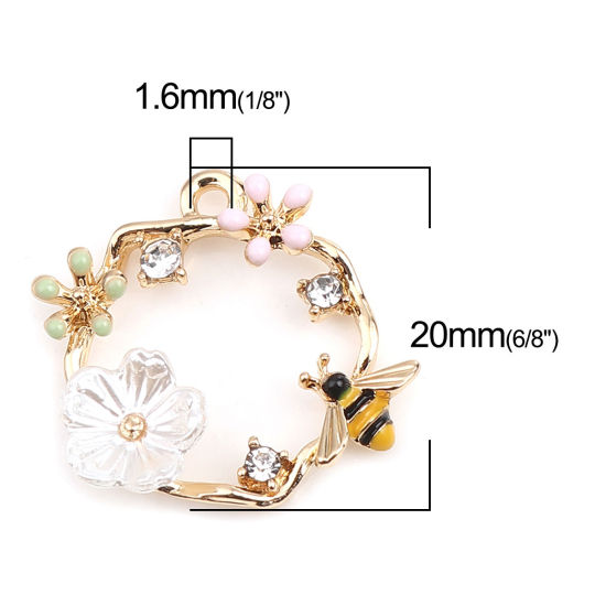 Image de Breloques Insecte en Alliage de Zinc Annulaire Doré Multicolore Abeille à Strass Transparent Perle Imitation Acrylique 20mm x 20mm, 10 Pcs