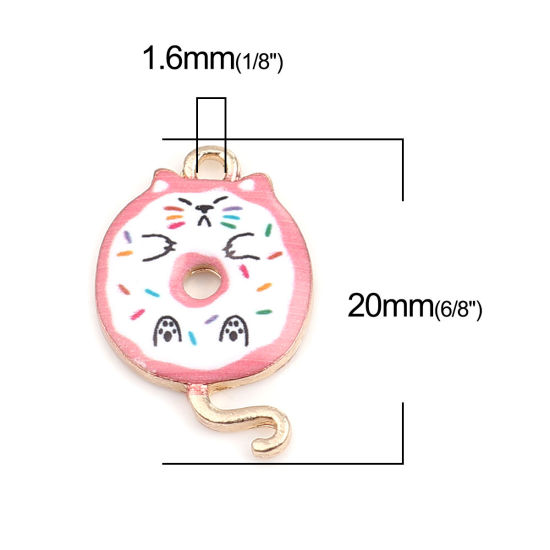 Bild von Zinklegierung Charms Katze Vergoldet Weiß & Rosa 20mm x 13mm, 10 Stück