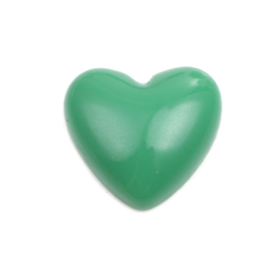 Picture of Resin Valentine's Day Dome Seals Cabochon Heart Green 18mm x 17mm, 10 PCs