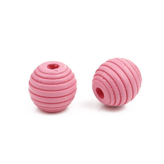 Picture of Wood Spacer Beads Oval Pink Stripe About 18mm x 17mm, Hole: Approx 4.6mm, 30 PCs