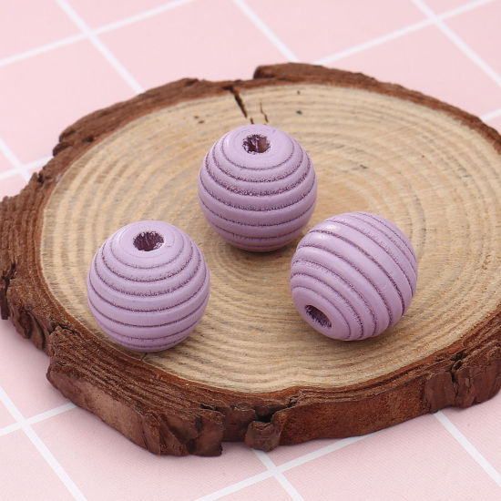 Image de Perles en Bois Naturel Ovale Violet Rayées 18mm x 17mm, Trou: env. 4.6mm, 30 Pcs