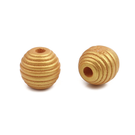 Bild von Natürliches Holz Zwischenperlen Spacer Perlen Oval Golden Streifen Muster, ca. 18mm x 17mm, Loch: ca. 4.6mm, 30 Stück