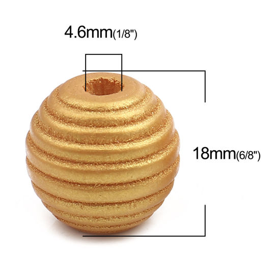 Bild von Natürliches Holz Zwischenperlen Spacer Perlen Oval Golden Streifen Muster, ca. 18mm x 17mm, Loch: ca. 4.6mm, 30 Stück