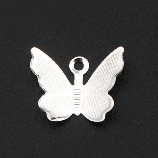 Picture of Brass Insect Charms Silver Plated Butterfly Animal 13mm x 11mm, 100 PCs                                                                                                                                                                                       