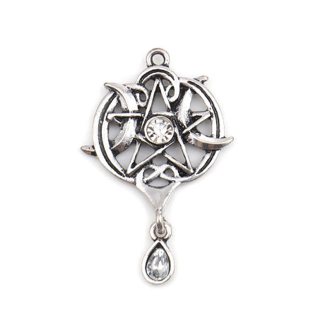 Zinklegierung Galaxis Anhänger Rund Antiksilber Stern Transparent Strass 43mm x 28mm, 2 Stück