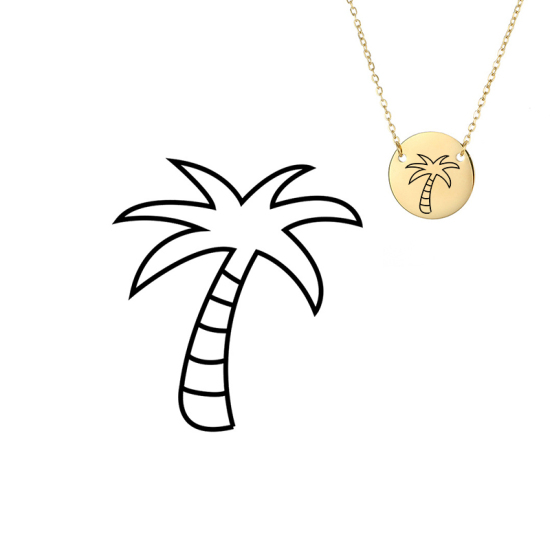 Picture of 316L Stainless Steel Necklace Gold Plated Round Coconut Palm Tree 42cm(16 4/8") long, 1 Piece