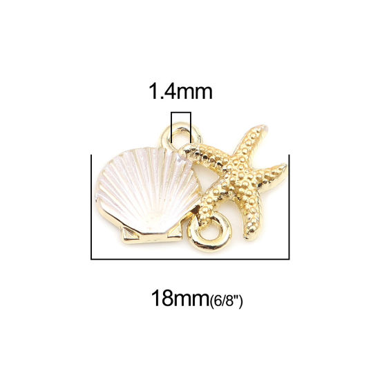 Imagen de Zamak Joyería del océano Conectores Marisco de vieira Chapado en Oro Blanco & Amarillo Estrella de Mar 18mm x 14mm, 10 Unidades