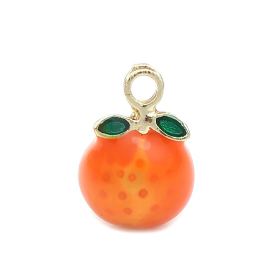 Picture of Zinc Based Alloy Charms Orange Fruit Gold Plated Orange Enamel 13mm x 9mm, 5 PCs